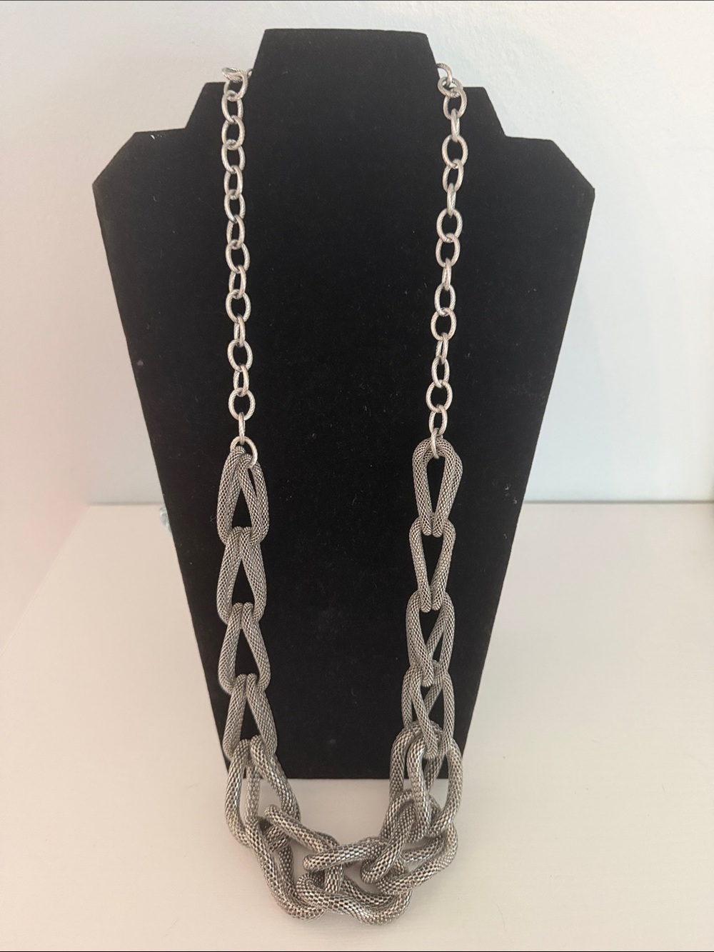 Vintage Simona Collini Italy Textured Silver-Tone Chain Link Necklace